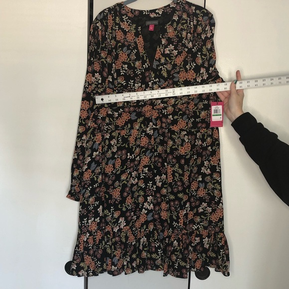 Vince Camuto Women's Floral Rich Black Off The Grid Peasant Mini Dress Size L - Picture 7 of 12
